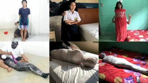Compilation : 3 Scenes Pretty Girl Mummification 4